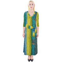 Line Rope Fiber Close Up Multicoloured Background Quarter Sleeve Wrap Maxi Dress by Wegoenart