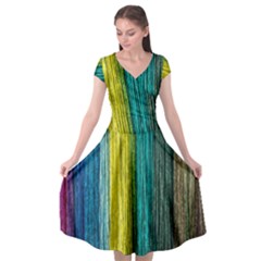 Line Rope Fiber Close Up Multicoloured Background Cap Sleeve Wrap Front Dress by Wegoenart