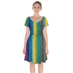 Line Rope Fiber Close Up Multicoloured Background Short Sleeve Bardot Dress by Wegoenart