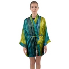 Line Rope Fiber Close Up Multicoloured Background Long Sleeve Satin Kimono by Wegoenart