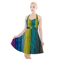 Line Rope Fiber Close Up Multicoloured Background Halter Party Swing Dress  by Wegoenart