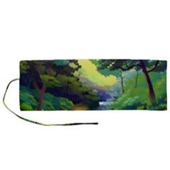 Landscape Illustration Nature Painting Roll Up Canvas Pencil Holder (m)