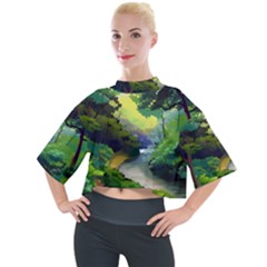 Landscape Illustration Nature Painting Mock Neck Tee by Wegoenart