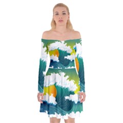 Dolphin Seagull Sea Ocean Wave Blue Water Off Shoulder Skater Dress by Wegoenart