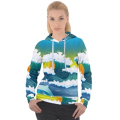 Dolphin Seagull Sea Ocean Wave Blue Water Women s Overhead Hoodie by Wegoenart