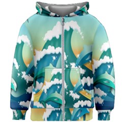 Dolphin Seagull Sea Ocean Wave Kids  Zipper Hoodie Without Drawstring by Wegoenart