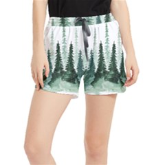 Tree Watercolor Painting Pine Forest Green  Nature Women s Runner Shorts by Wegoenart