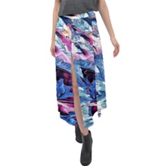 Feathers Velour Split Maxi Skirt by kaleidomarblingart