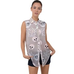 Halloween Decoration Drawing Design Sleeveless Chiffon Button Shirt