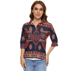 Armenian Carpet Women s Quarter Sleeve Pocket Shirt