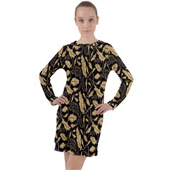 Natura Premium Golden Leaves Long Sleeve Hoodie Dress by ConteMonfrey