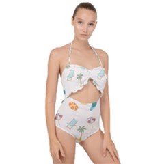 Cool Summer Pattern - Beach Time!   Scallop Top Cut Out Swimsuit by ConteMonfrey