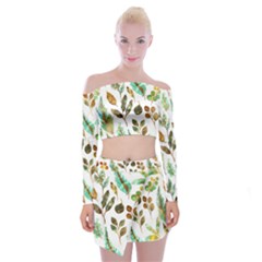 Leaves And Feathers - Nature Glimpse Off Shoulder Top With Mini Skirt Set by ConteMonfrey