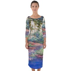 Abstract Forest Green Jungle Psychedelic Art Nature Quarter Sleeve Midi Bodycon Dress by Wegoenart