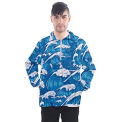 Storm Waves Seamless Pattern Raging Ocean Water Sea Wave Vintage Japanese Storms Print Illustration Men s Half Zip Pullover