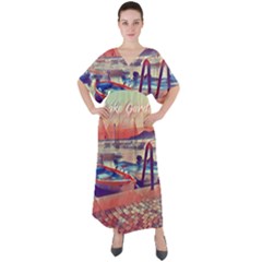 Boats On Lake Garda V-neck Boho Style Maxi Dress by ConteMonfrey