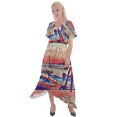 Boats On Lake Garda Cross Front Sharkbite Hem Maxi Dress by ConteMonfrey