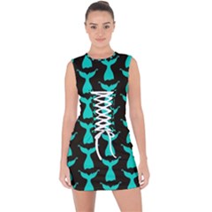 Blue Mermaid Tail Black Lace Up Front Bodycon Dress by ConteMonfrey