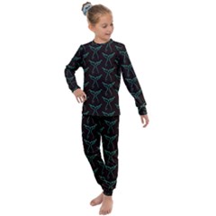 Blue Mermaid Tail Black Neon Kids  Long Sleeve Set  by ConteMonfrey