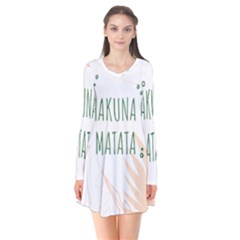 Hakuna Matata Tropical Leaves With Inspirational Quote Long Sleeve V-neck Flare Dress