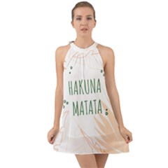 Hakuna Matata Tropical Leaves With Inspirational Quote Halter Tie Back Chiffon Dress by Jancukart