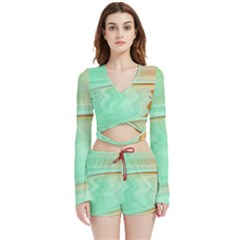 Gradient Green Orange Velvet Wrap Crop Top And Shorts Set by ConteMonfrey