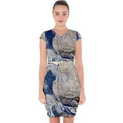 Wave Sea Ocean Splash Water Surf Foam Movement Capsleeve Drawstring Dress  by Wegoenart