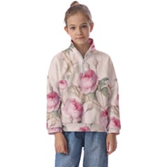 Roses Plants Vintage Retro Flowers Pattern Kids  Half Zip Hoodie by Wegoenart