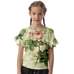 Roses Flowers Vintage Pattern Retro Floral Stem Kids  Cut Out Flutter Sleeves