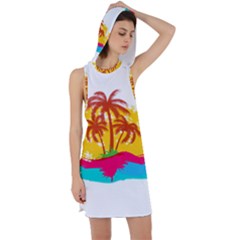 Holiday Tropical Elements Leaf Orange Racer Back Hoodie Dress