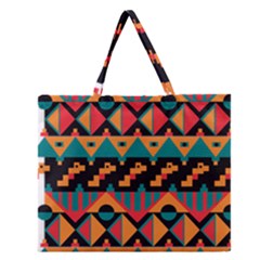 Tribal Pattern Seamless Border Zipper Large Tote Bag