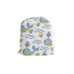 Cartoon Whale Seamless Background Pattern Drawstring Pouch (medium)