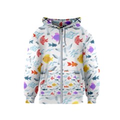 Animal Fish Bird Animals Ocean Pattern Kids  Zipper Hoodie by Jancukart