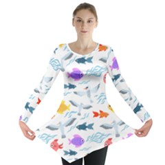 Animal Fish Bird Animals Ocean Pattern Long Sleeve Tunic  by Jancukart