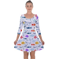 Animal Fish Bird Animals Ocean Pattern Quarter Sleeve Skater Dress by Jancukart