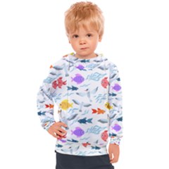 Animal Fish Bird Animals Ocean Pattern Kids  Hooded Pullover by Jancukart