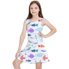 Animal Fish Bird Animals Ocean Pattern Kids  Lightweight Sleeveless Dress by Jancukart