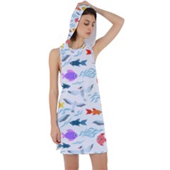 Animal Fish Bird Animals Ocean Pattern Racer Back Hoodie Dress by Jancukart