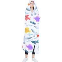 Animal Fish Bird Animals Ocean Pattern Wearable Blanket by Jancukart