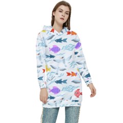 Animal Fish Bird Animals Ocean Pattern Women s Long Oversized Pullover Hoodie by Jancukart