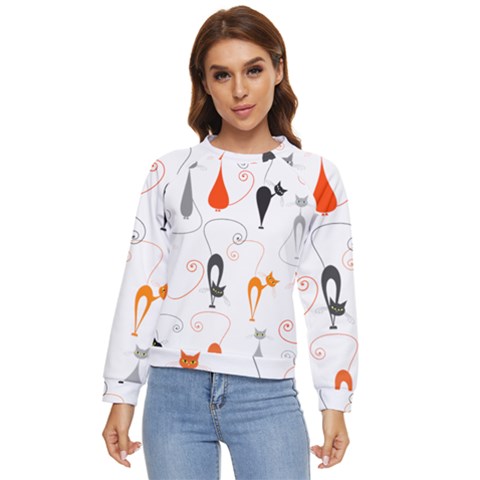 Cartoon Cat Seamless Pattern Graphic Women s Long Sleeve Raglan Tee by Jancukart