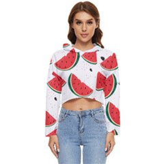 Watermelon Seamless Pattern Women s Lightweight Cropped Hoodie