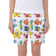 Fish Ocean Water Sea Life Seamless Background Women s Basketball Shorts by Jancukart