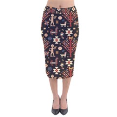 Carpet-symbols Velvet Midi Pencil Skirt by Gohar