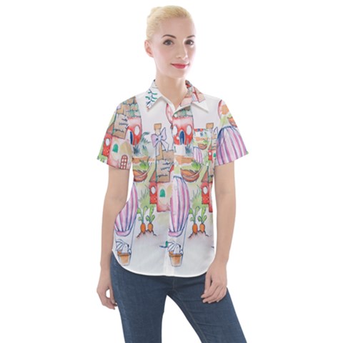 Easter Village  Women s Short Sleeve Pocket Shirt by ConteMonfrey