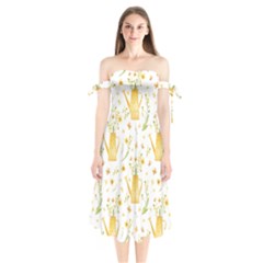 Easter Garden   Shoulder Tie Bardot Midi Dress by ConteMonfrey