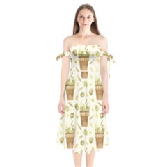 Plant Pot Easter Shoulder Tie Bardot Midi Dress by ConteMonfrey