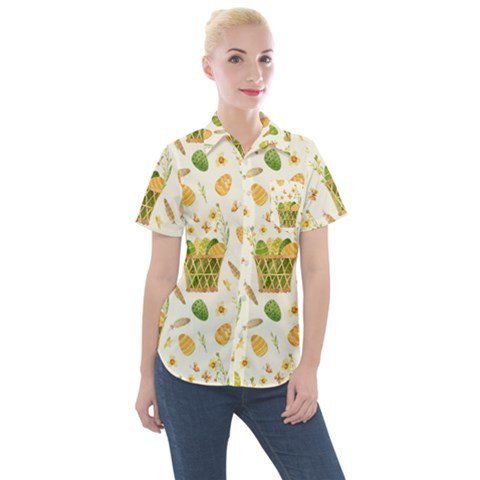 Easter Eggs   Women s Short Sleeve Pocket Shirt by ConteMonfrey