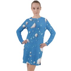 Ice Cream Bubbles Texture Long Sleeve Hoodie Dress by dflcprintsclothing