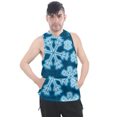 Snowflakes And Star Patterns Blue Frost Men s Sleeveless Hoodie by artworkshop